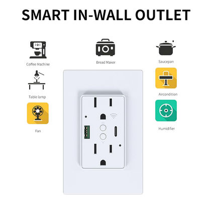 15A 125V Wifi Controlled Power Outlet With PD20W Fast Charging