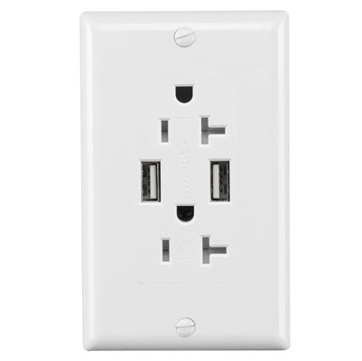 PC ABS Material Dual USB Socket Wall Outlet 20A 125V AC Tamper Resistant