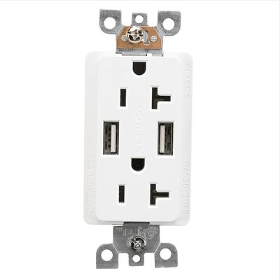 PC ABS Material Dual USB Socket Wall Outlet 20A 125V AC Tamper Resistant