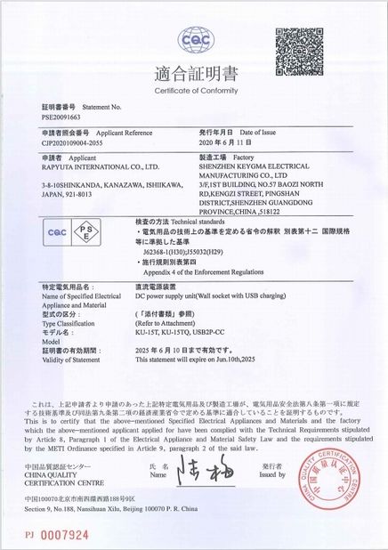 China Shenzhen Keygma Electrical Manufacturing Co.,Ltd zertifizierungen